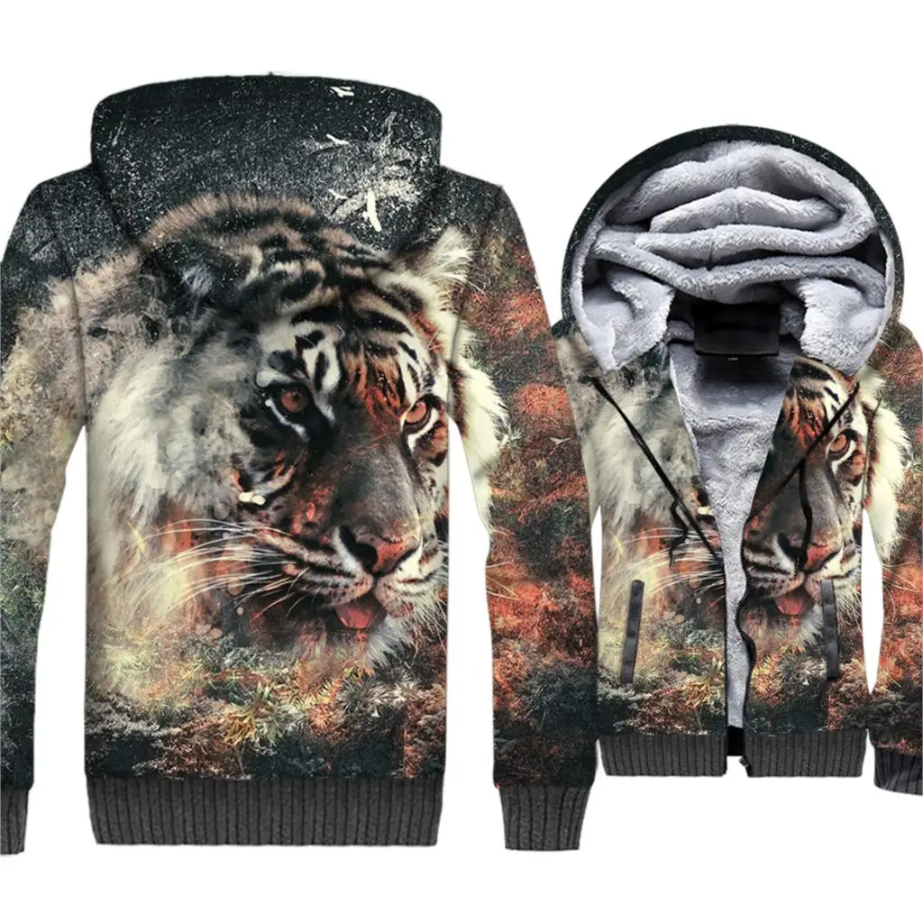 

Animal Tiger Hoodies Men 3D Jacket Harajuku Cool Hooded Sweatshirt 2018 Winter Thick Fleece Warm Coat Sportswear Brand Clothing