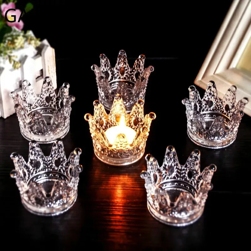2PC DIY Cute Crown Glass Crystal Hanging Tea Light Candle Holder Home Decor Candlestick Home