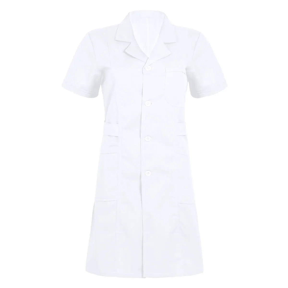 Women Adults Lapel Collar Medical Uniforms Button Front Hospital Nurse Scrub Lab Coat Uniform Dress Up for Halloween Cosplay
