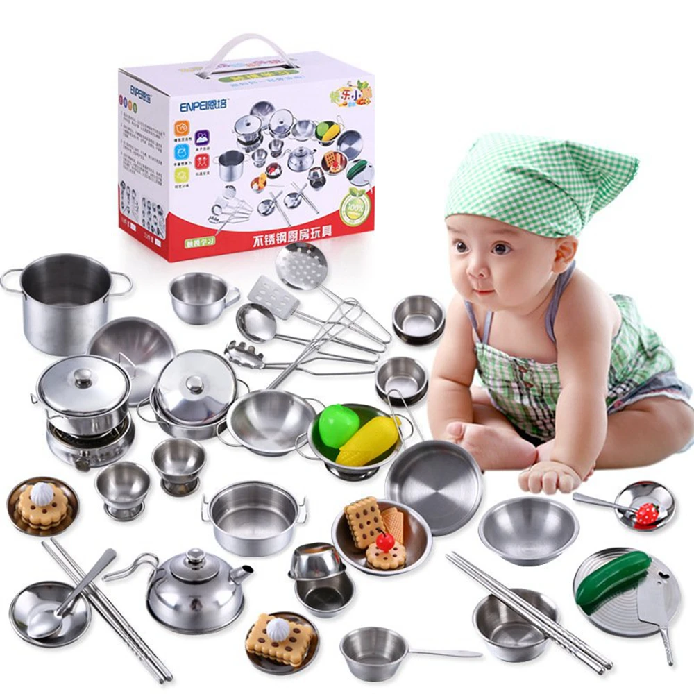 

16pcs Stainless Steel Kitchen Cooking Utensils Pots Pans Food Gift Miniature Kitchen Cook Tools Simulation Play House Toys