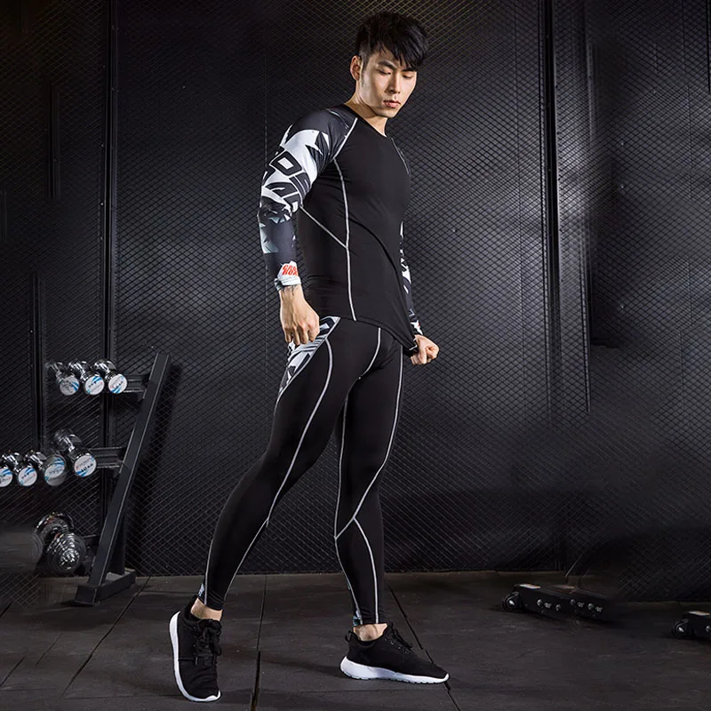

Brand Men Tracksuit Compression Shirt Leggings sport fitnes crossfit T-shirt Teen wolf Tights Rash garda MMA Long sleeves kit