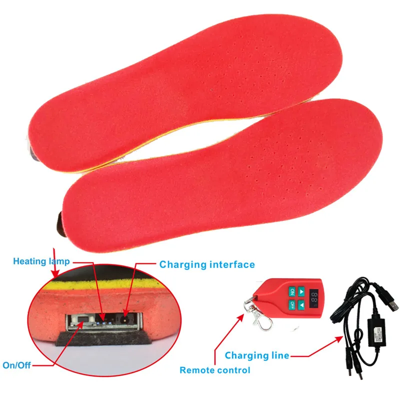 2300mAh Electric Insoles with Remote Control Breathable Smart USB Charging Warm Foot Winter Outdoor Thermal Insoles for Women