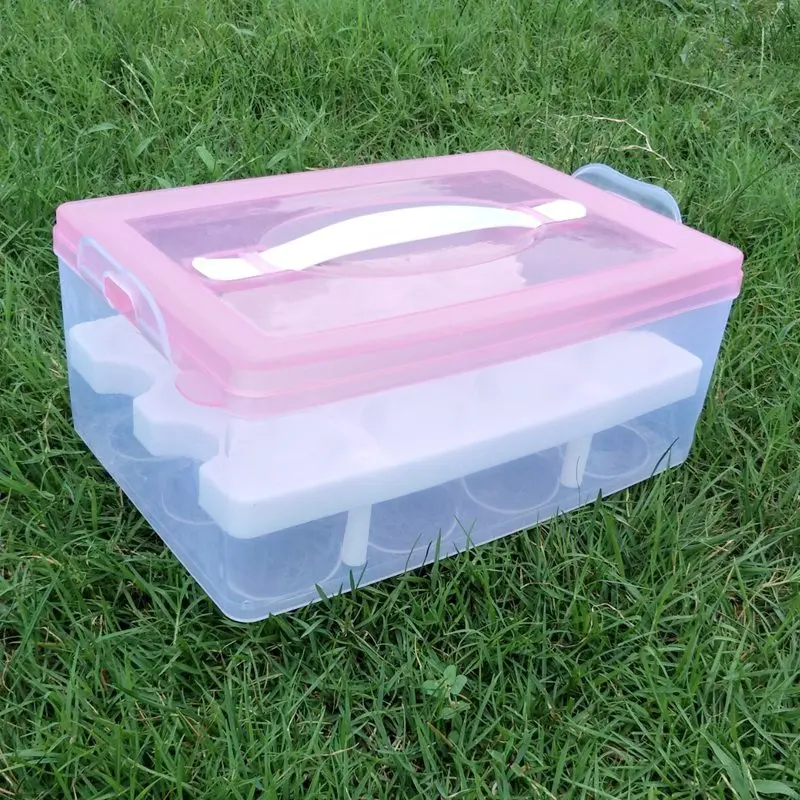 24 яйца коробка стеллаж для хранения коробки Органайзер удобный пищевой контейнер двухслойный Многофункциональный прочный хрустящий кухонные товары - Цвет: pink