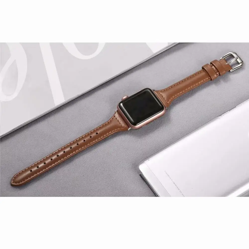 Тонкий кожаный браслет для Apple Watch 42 мм 38 мм 44 мм 40 мм серия 3 2 5 для iWatch 4 ремешок для часов аксессуары для умных часов