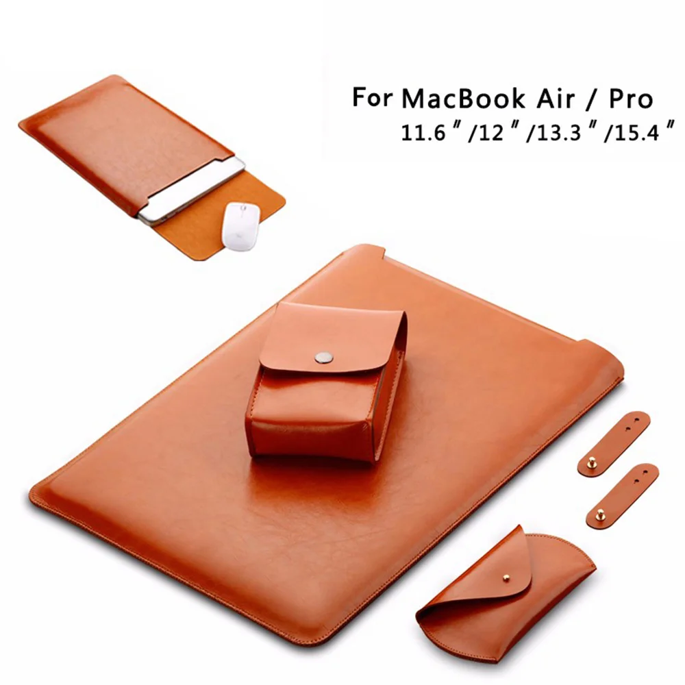 1 комплект/4 шт. кожаный чехол для ноутбука сумка для Apple MacBook Air 11 Pro 13 15 retina мышь сумка адаптер питания чехол кабель галстук