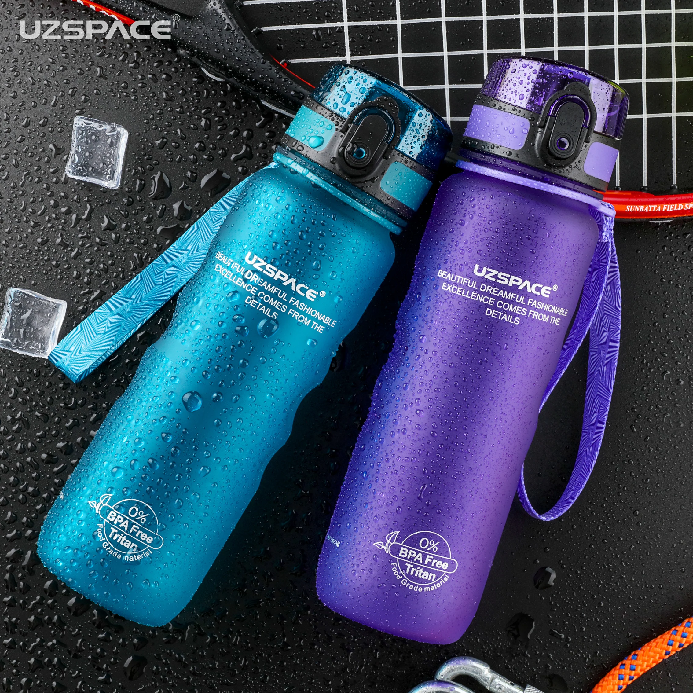 UZSPACE زجاجات مياه للرياضة مباشرة الشراب و القش بلدي زجاجة للمياه 500 مللي المحمولة مانعة للتسرب البلاستيك Drinkware تريتان BPA الحرة