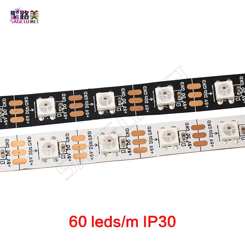 DC5V WS2812B 1 м/5 m 30/60/74/96/144 пикселей/светодиодов/м Smart led пикселей полосы, черный/белый печатных плат, WS2812 IC; WS2812B/m, IP30/IP65/IP67