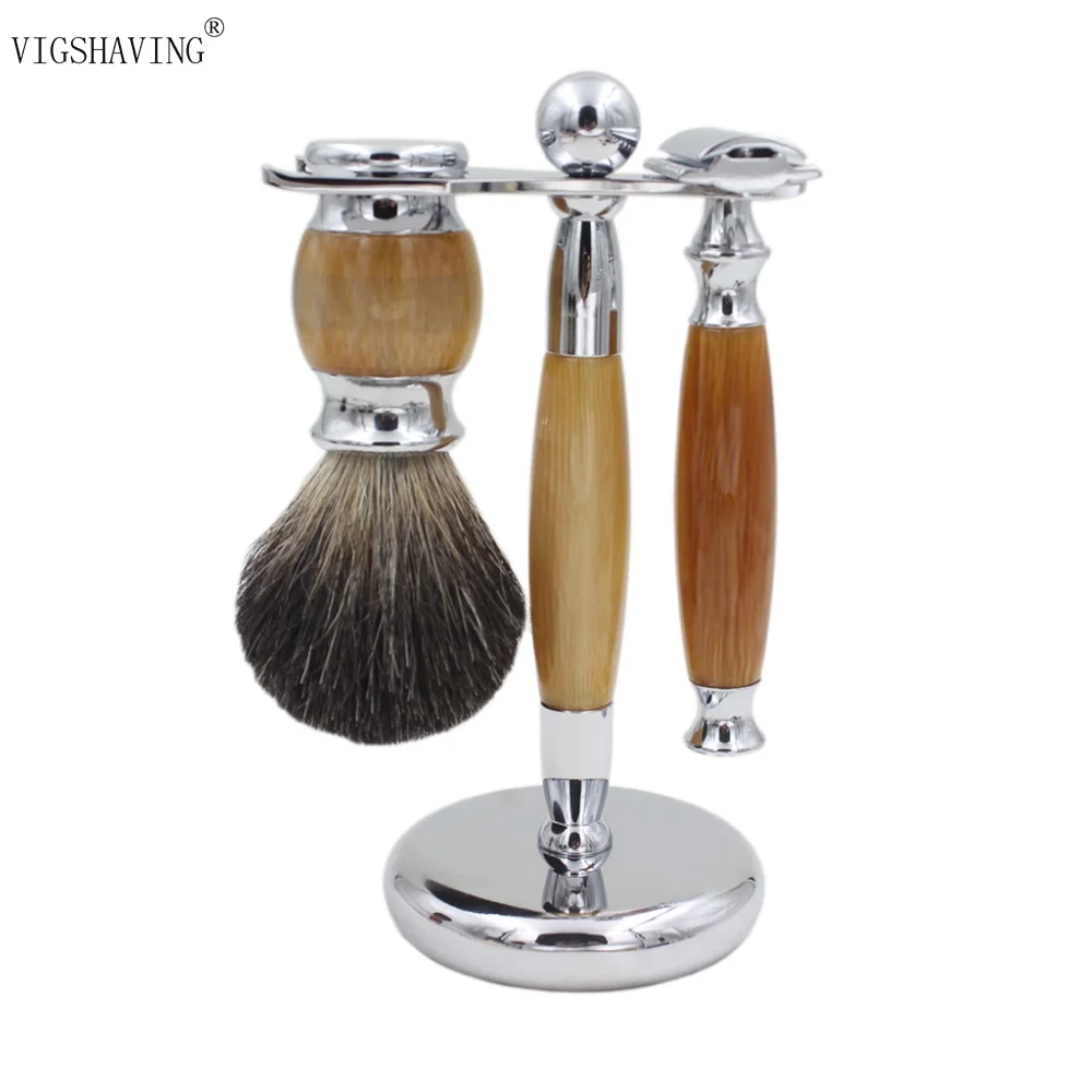VIGSHAVING Luxury Resin Pure Badger Hair Shavng Brush and Safety Razor