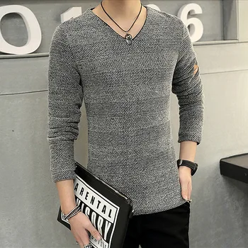 

2018 Spring New Casual V Neck Long Sleeve Tshirt Men Slim Fit Good Quality Tee Shirt Homme