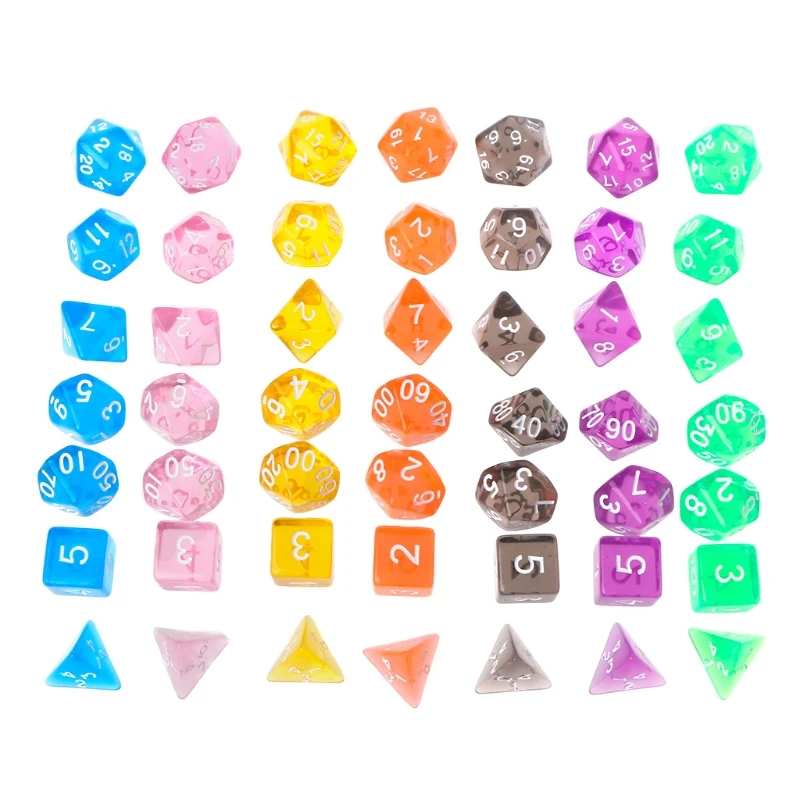 

7Pcs Clear Polyhedral Game Dice For Dragon Pathfinder D20 D12 2xD10 D8 D6 D4 Polyhedral Game Dices