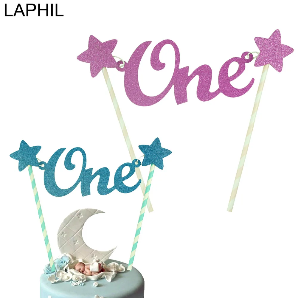 LAPHIL Baby 1 день рождения торт Топпер синий розовый бумажная солома мой первый