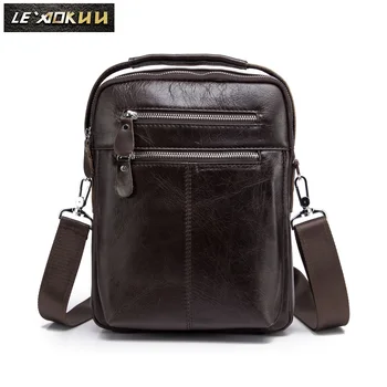 

Quality Leather Male Fashion Casual Design Satchel Messenger Shoulder Strap Bag 10" College School Tote Tablet Pouch Men 5010