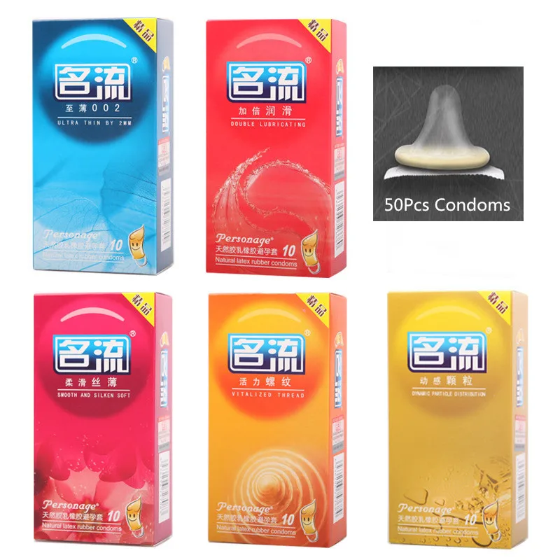 50Pcs Smooth/Thin/Dots/Lubricated Quality Durabl Natural Latex Condom Adult Couples Sex Products Safer Contraception 5 Boxes