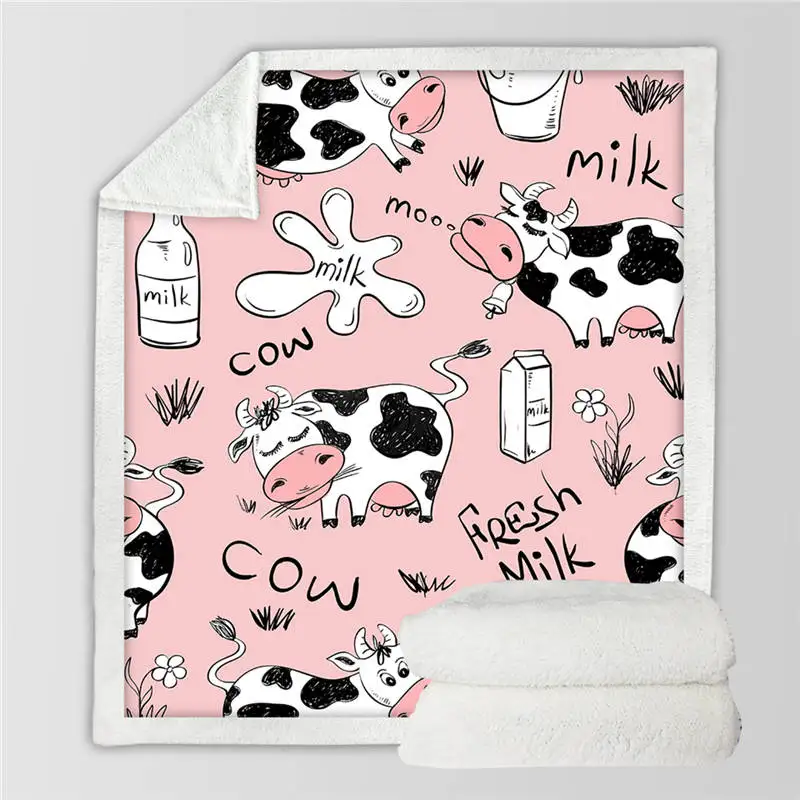 BeddingOutlet Pink Cow Sherpa Fleece Blanket Milk Cartoon Throw Cute Farm Animal Blanket Unicorn Cow Plush Blanket for Bed Couch - Цвет: Pink Cow