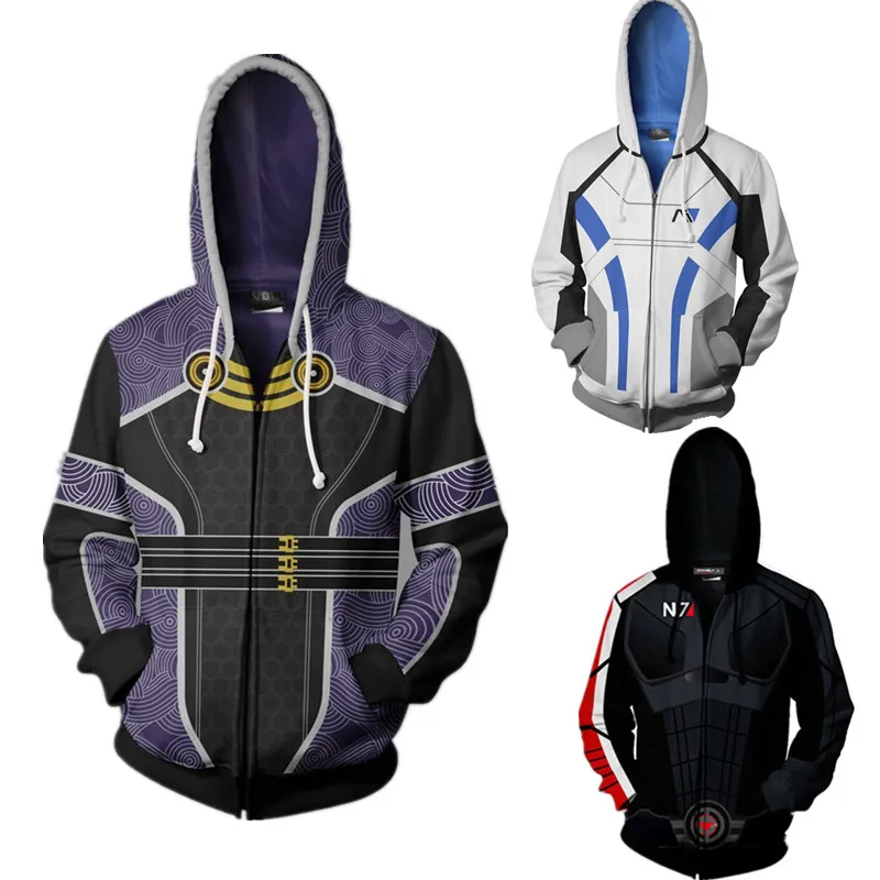 

Game Mass Effect 3 N7 Hoodies Sweatshirts Cosplay Costume Tali'Zorah T shirt Jacket Coat Zipper Hooded Sweater Men Boys Clothes