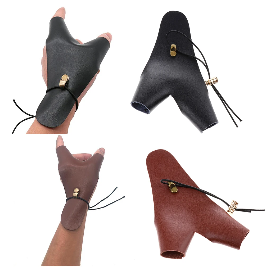 

Adjustable Cow Leather Archery Glove Thumb Index Finger Tab Guard Protective Mitts for Outdoor Traditional Hunting Unisex