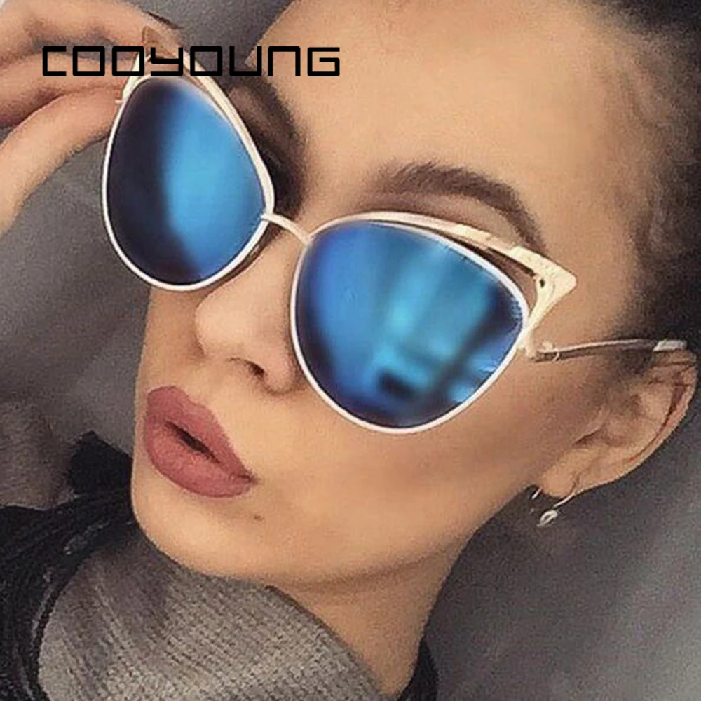COOYOUNG женские солнцезащитные очки кошачий глаз в оправе из сплава с защитой UV400