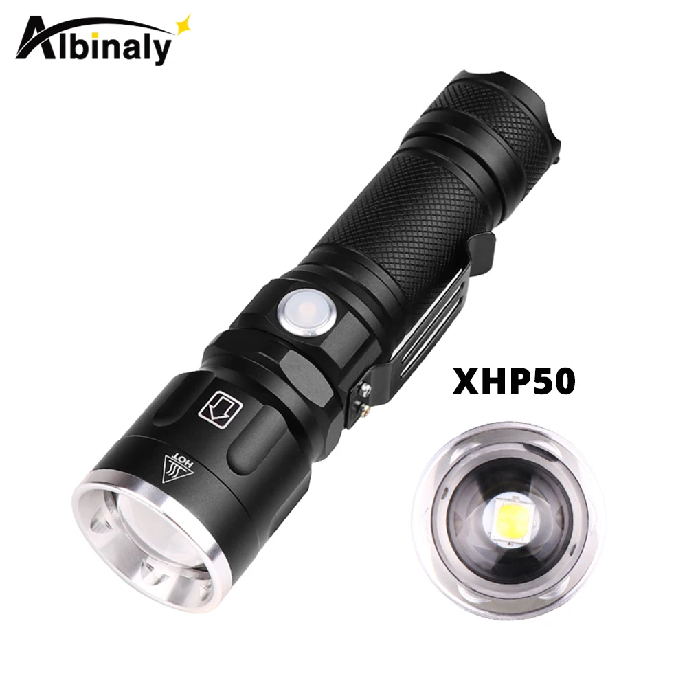 

Super bright XHP50 LED Flashlight 30000 Lumens 5 lighting modes Zoomable Torch Use 18650 or 26650 battery for outdoor adventures