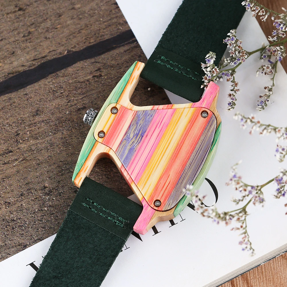 YISUYA Colorful Wooden Watch Women Luxury Bamboo Bangle Quartz Watches Genuine Leather Band Strap Watch for Women Ladies Girl 1 (11)