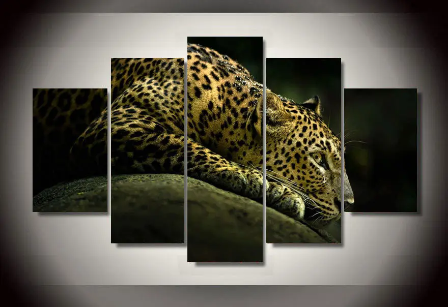 

Art Abstract Indoor Decor 20x35cmx2,20x45cmx2,20x55cm Animal leopard picture print poster canvas 5 pieces