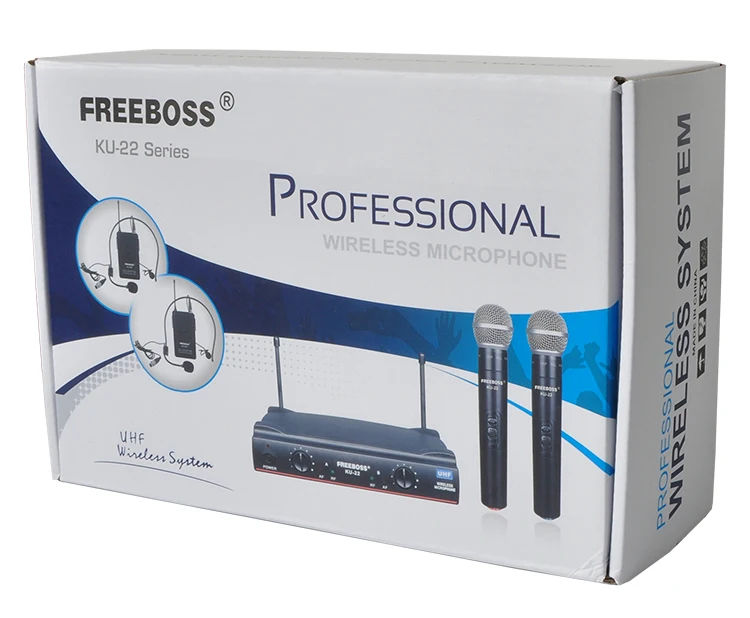 Freeboss KU-22 UHF Длинный диапазон двухканальный 2 ручной микрофон передатчик профессиональный караоке UHF беспроводной микрофон системы