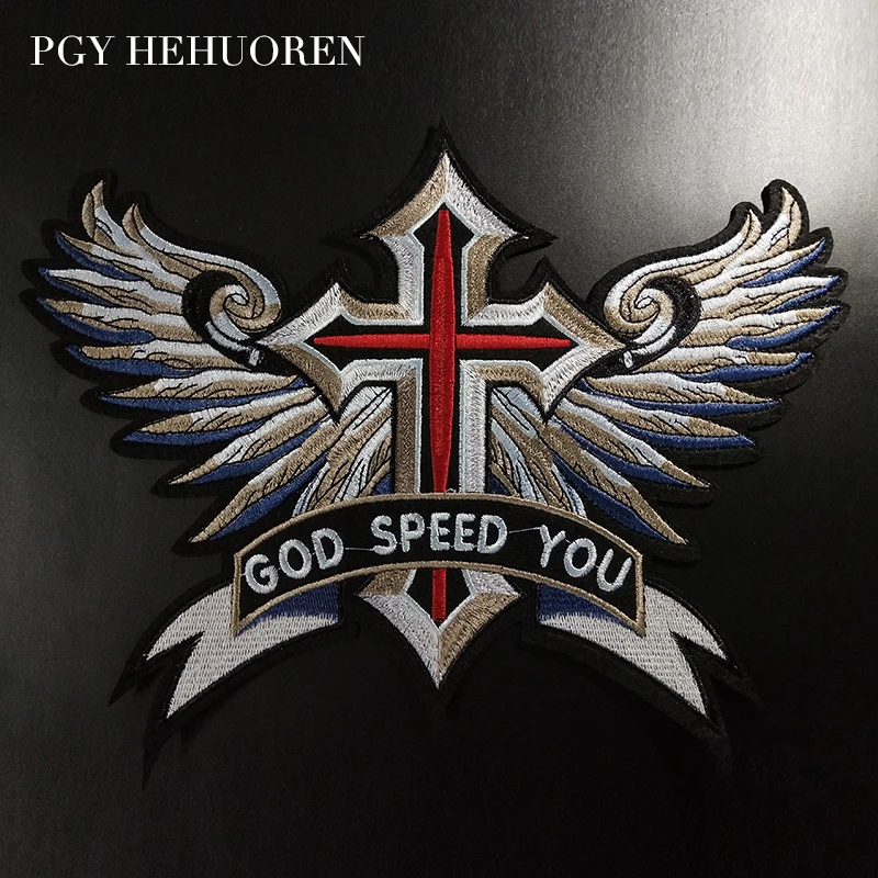 

PGY Punk Angel Wings Biker Rock Patches Iron On Clothes Garment Appliques for T-shirt Coat Diy Embroidered Badge Accessories