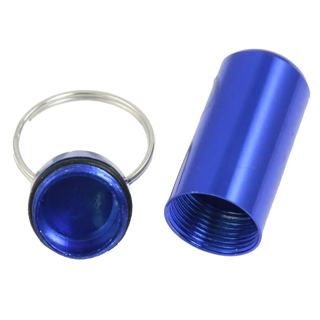 HTHL Royal Blue Aluminum Pill font b Tablet b font Case Box Cylinder Holder w Keyring