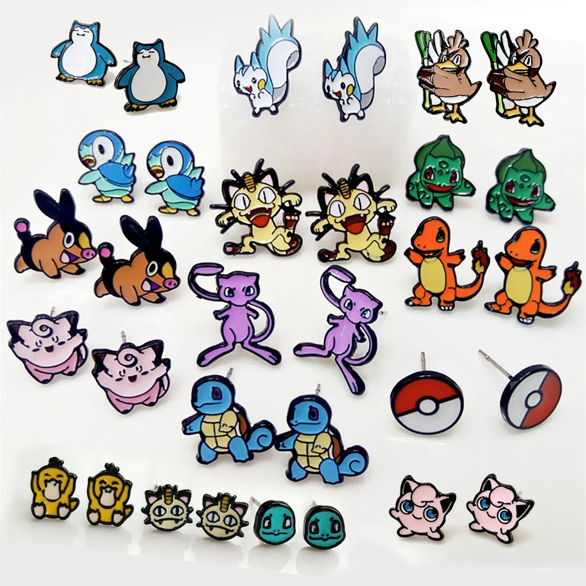 

Pokemon go Cute cosplay Earrings Game Anime Cartoon Charmander Meowth Psyduck Jigglypuff Snorlax RAICHU Stud Earrings bijoux