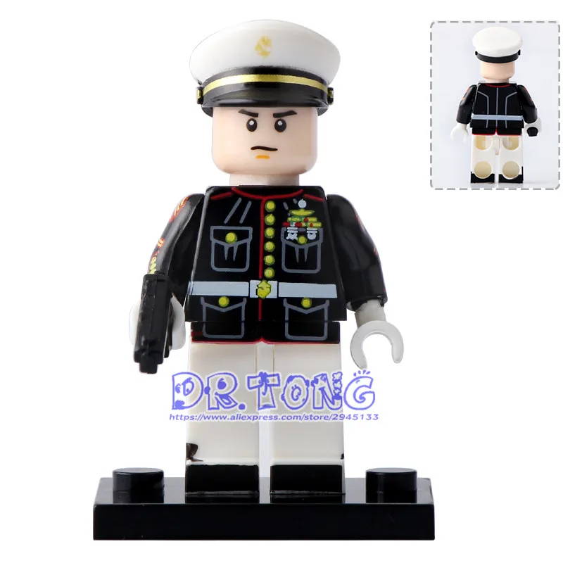 DR TONG Single Sale PG1034 Marine Corps Policeman Black Coat Building Blocks Bricks DIY Toys Children