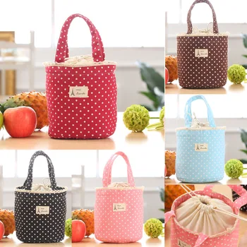 Indira Lunch Bag Thermal Insulated Dot Eiffel Tower Printing Lunch Box Cooler Bag Tote Bento Pouch Lunch Containe