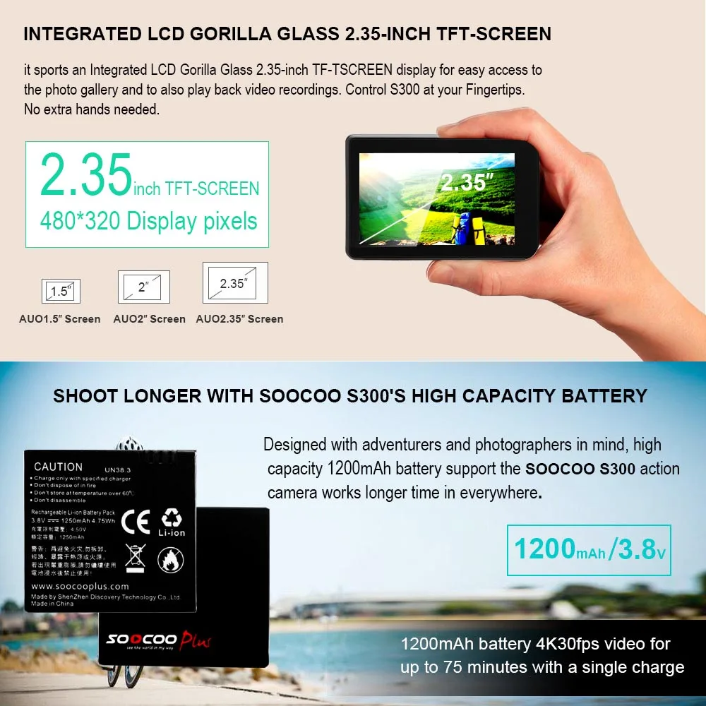 SOOCOO на S300 4 К 30fps действие Камера 2 35 &quotTouch Lcd удаленного Управление