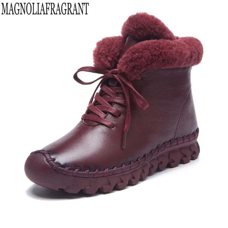 

women boots Padded cotton shoes Genuine Leather Winter Boots Handmade lace-up Woman Shoes Casual Ankle Boots For Women k22