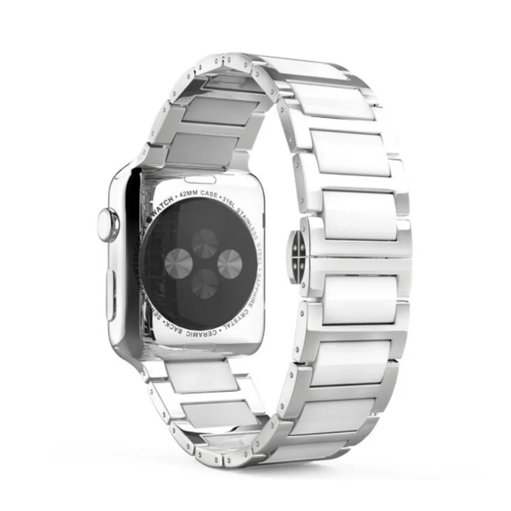 Дизайн Керамика часы браслет для наручных часов Apple Watch, ремешок Watch Series 5 4 3 2 1 Нержавеющая сталь металлический ремень на запястье, брендовый, 38/42/40/44 мм