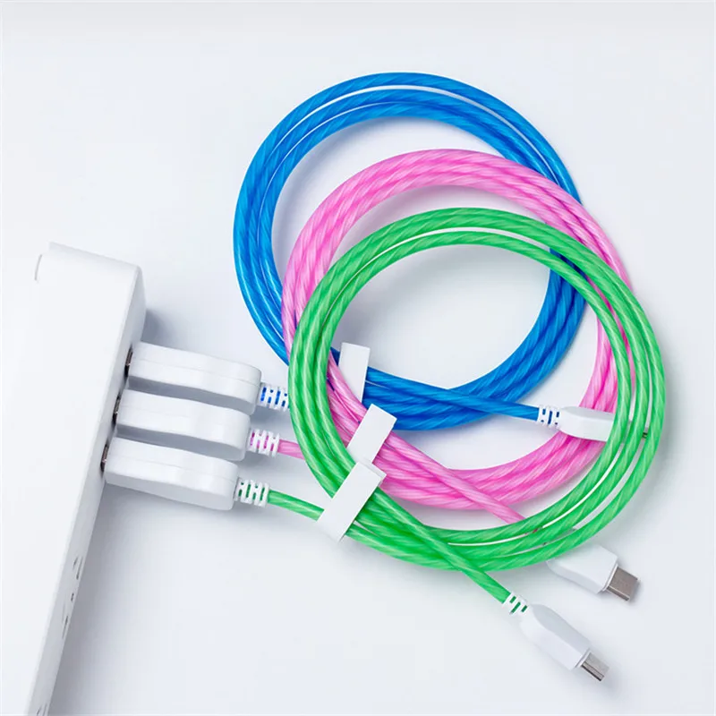 Светодиодный светящийся течёт данных USB зарядное устройство для телефона Тип C/Micro USB/8 контактный кабель для зарядки для iPhone X samsung Galaxy S9 S8 зарядный провод шнур