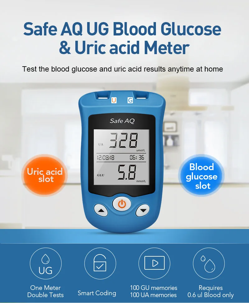 Мульти-пакеты! Sinocare Safe AQ UG MG/DL измеритель кислотности глюкозы в крови и мочевых полосок для диабета глюкометр