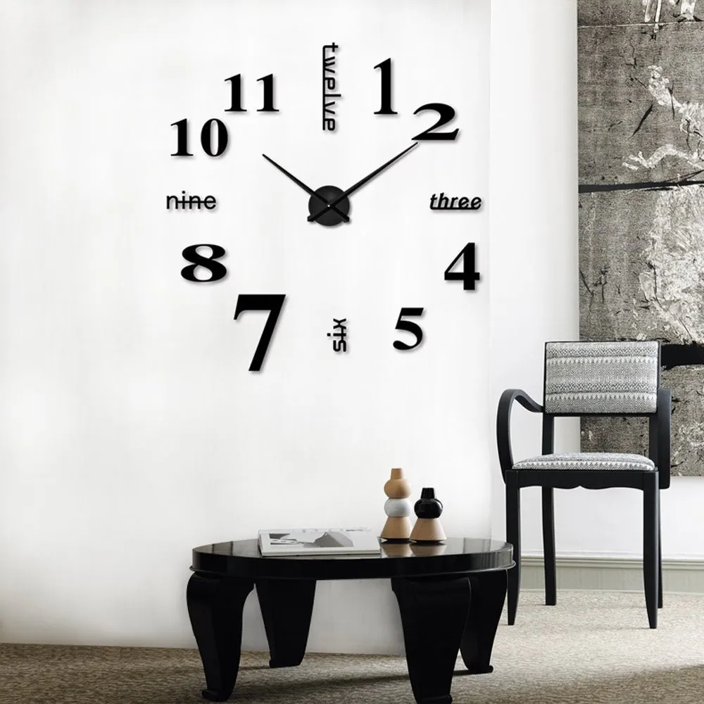 Acrylic Modern DIY Wall Clock 3D Mirror Surface Sticker Home Office Decor