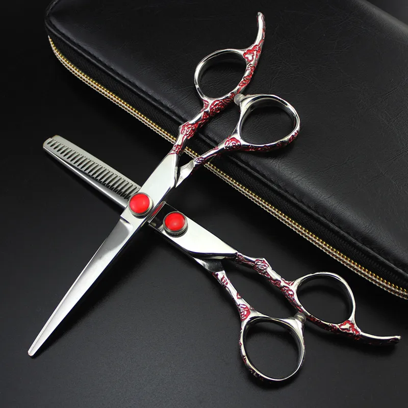 Логотип профессиональных Япония 6 дюймов Красной сливы ручка ножницы для резки Парикмахерская Салон филировочные ножницы парикмахерские