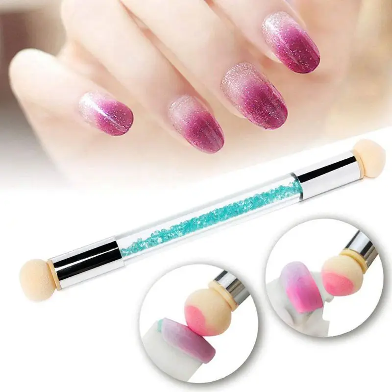 

Nail Art Brush, Dual Tipped Ombre Nail Art Sponge Brush for DIY Gradient Blooming UV Gel Nails -Blue