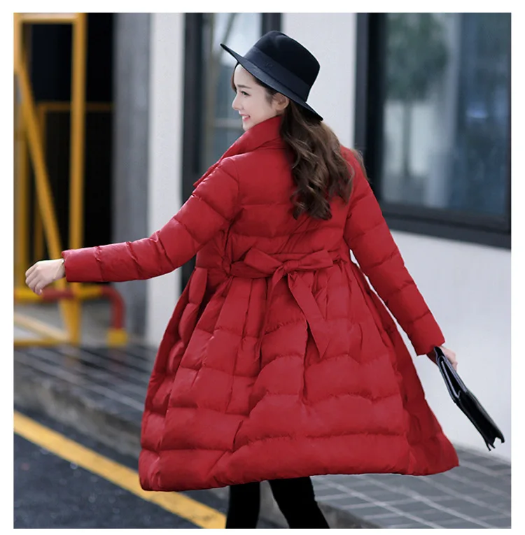 Новое поступление женское пуховое пальто зимнее трапециевидная Куртка Верхняя одежда длинная одежда регулируемый пояс женский подарок - Цвет: Red