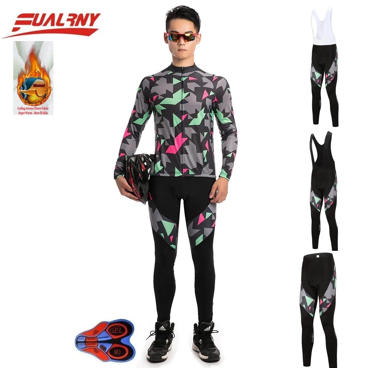 

2018 Team FUALRNY Long sleeve Ropa Ciclismo Cycling Jersey sets 9D gel/winter Thermal Fleece Clothing/MTB Bike Clothes For Man