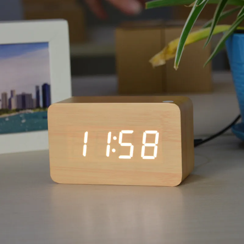 FiBiSonic деревянные Будильники с термометром, управление звуком деревянные светодиодные часы, цифровые настольные и настольные часы
