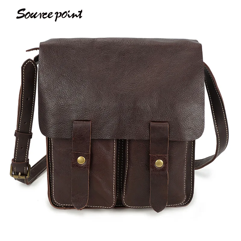 

SOURCE POINT Genuine Leather Men's Handbag Vintage Cow Messenger Men Bags Flap Shoulder Crossbody Bags Male Zipper Bag YD-8155