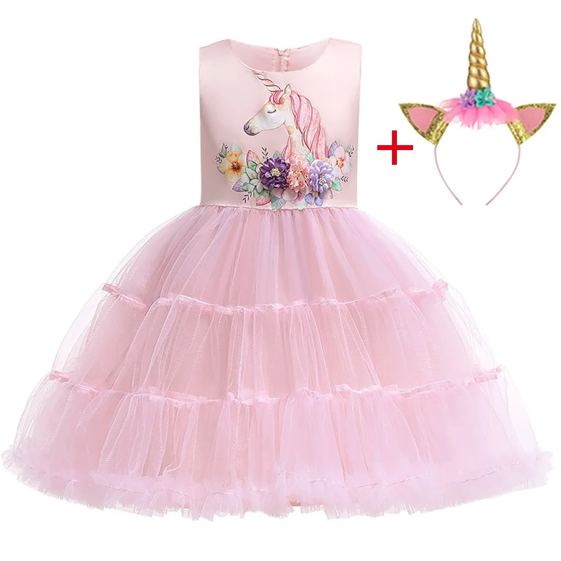 

2019 summer Girls Dress Kids Dresses For Girls Unicorn Party Dress Toddler Cosplay Princess Dresses 2 -10Year Girls clothes 2Pcs