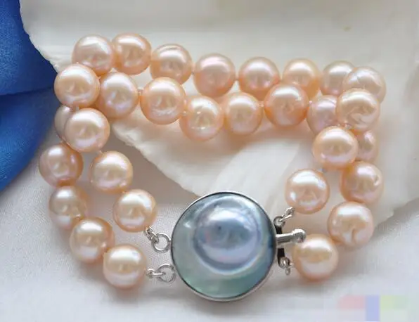 

FREE SHIPPING>>>@@ 3701 2row ROUND PINK PEARL BRACELET MABE