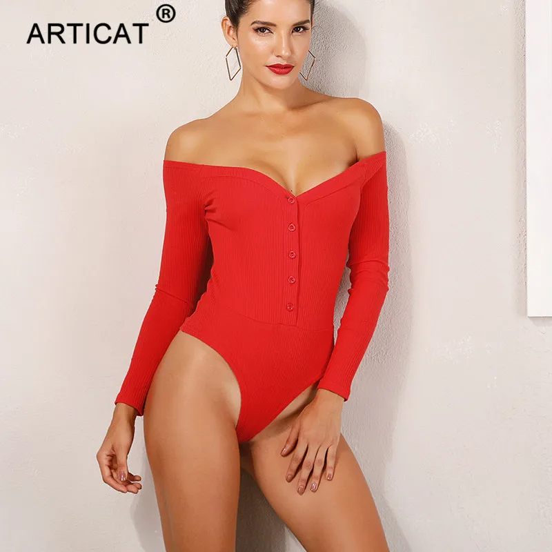 Articat Off Shoulder Knitted Sexy Bodysuit Women 2018 Strapless Elastic Summer Top Bodycon Jumpsuit Rompers Casual Body Playsuit