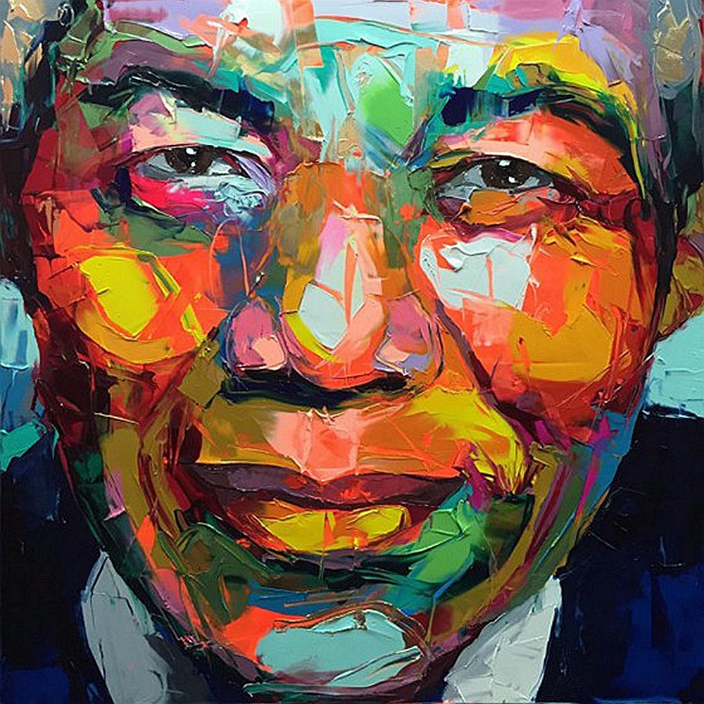 Hand Painted Asian Old Man Abstract Wall Art Canvas Painting for Dining Room Hotel Home Decor