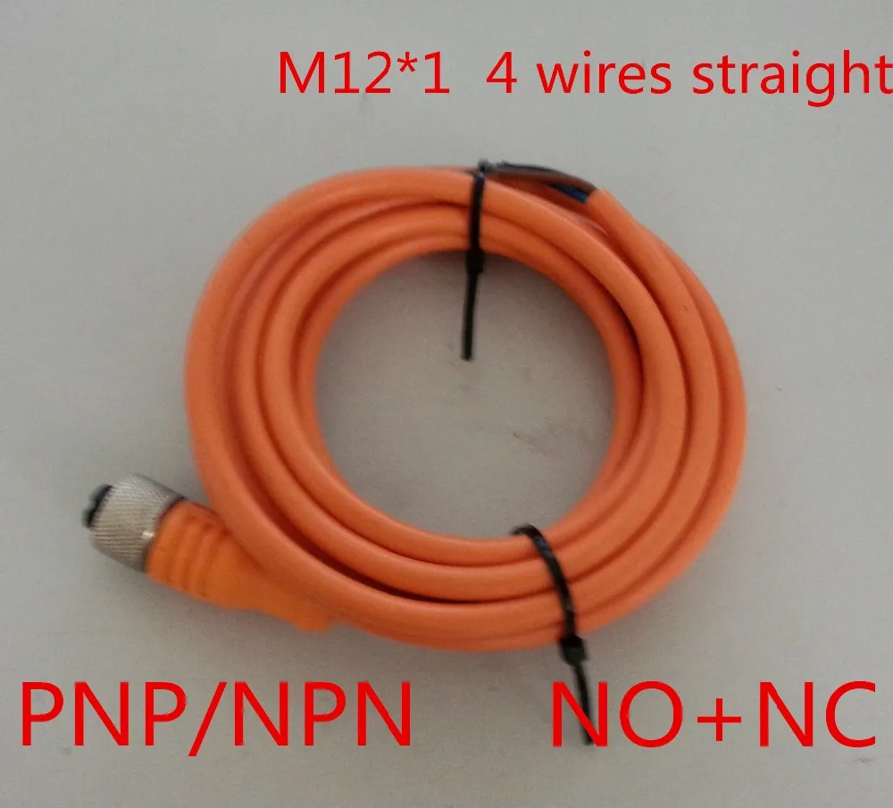 Free shipping 5m M12* 1  4 wires 4 pin  NPN/PNP NO+NC straight plug sensor connector female 5 meter cable