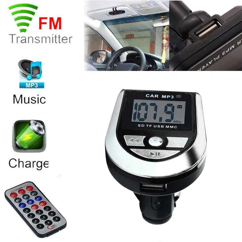 MP3 плеер беспроводной FM передатчик модулятор Автомобильный комплект USB SD MMC lcd пульт May30 заводская цена