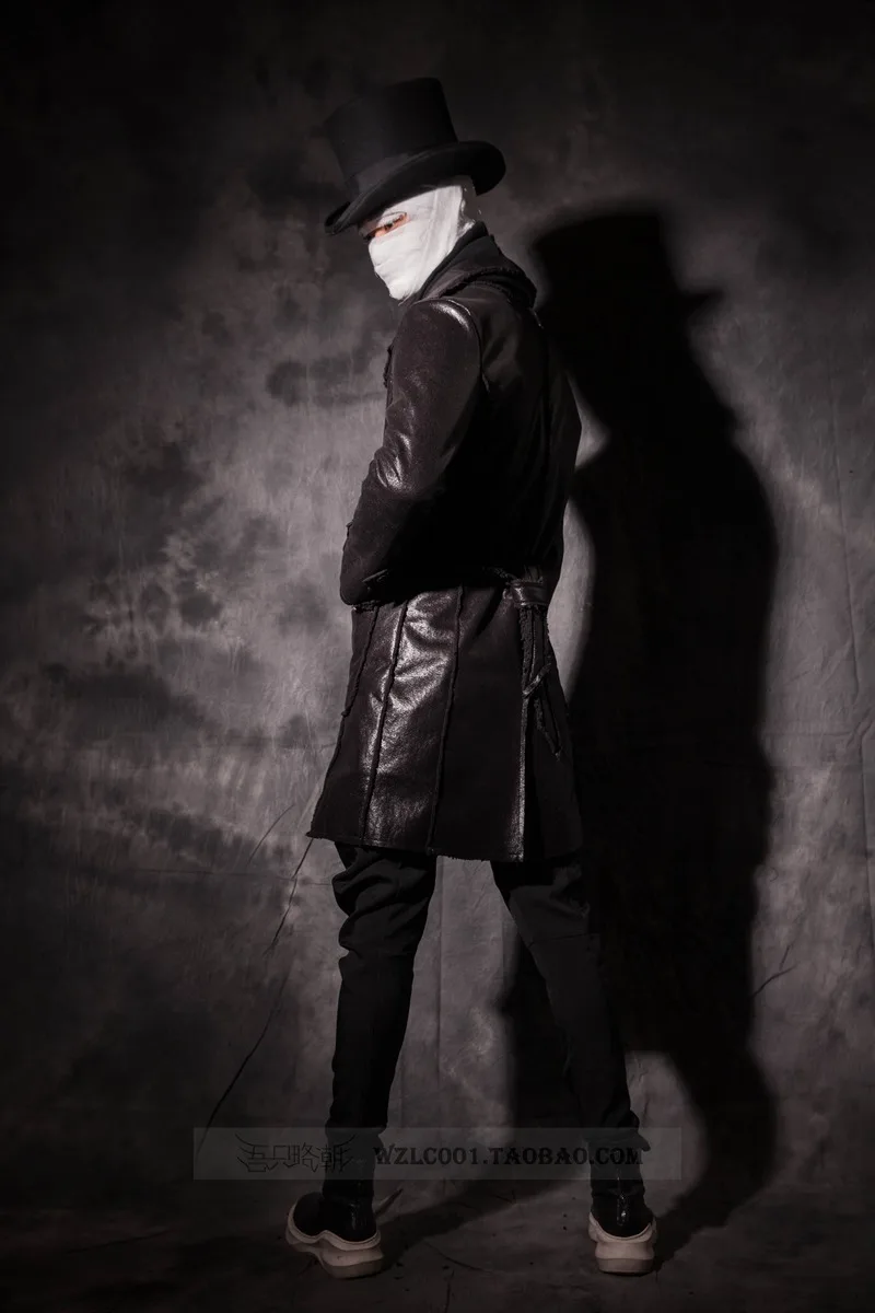Мужская тонкая куртка с отложным воротником кожаная мужская одежда средней длины тонкая талия плюс бархатная термо лакированная кожа