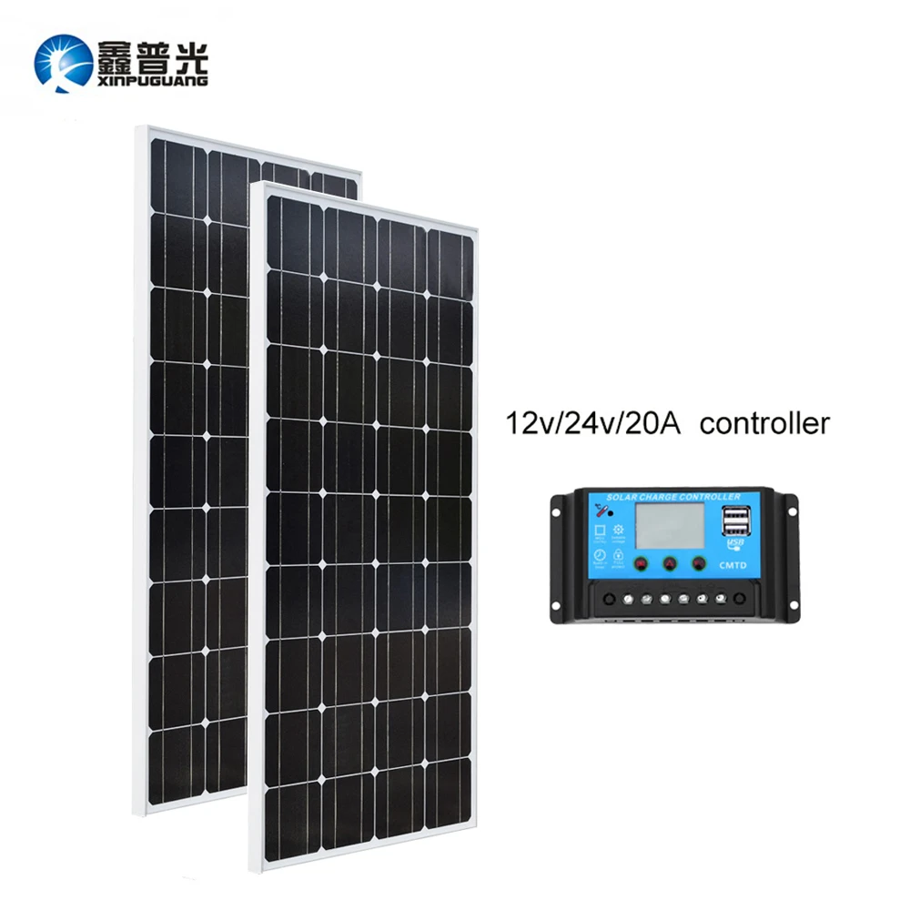 

Xinpuguang 100w*2 Solar Galss Panel Monocrystalline Silicon 20A Controller 18v 1160*530*25mm Battery Charge RU Stock China Size